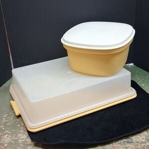 VTG Tupperware Harvest Gold Steam N Store Steamer 888 & Cake taker 622